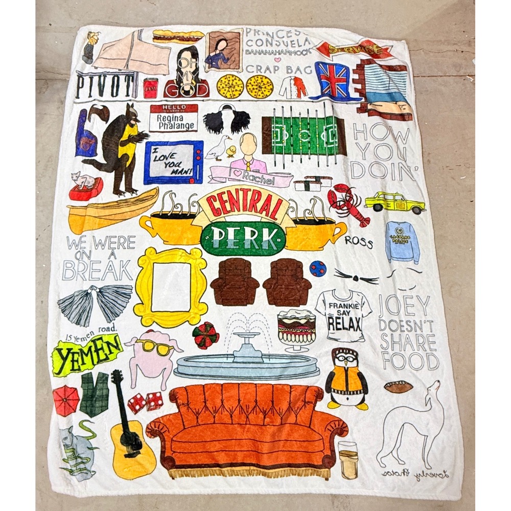 Friends TV Show Central Perk Fleece Throw Blanket White Multicolor 46x56